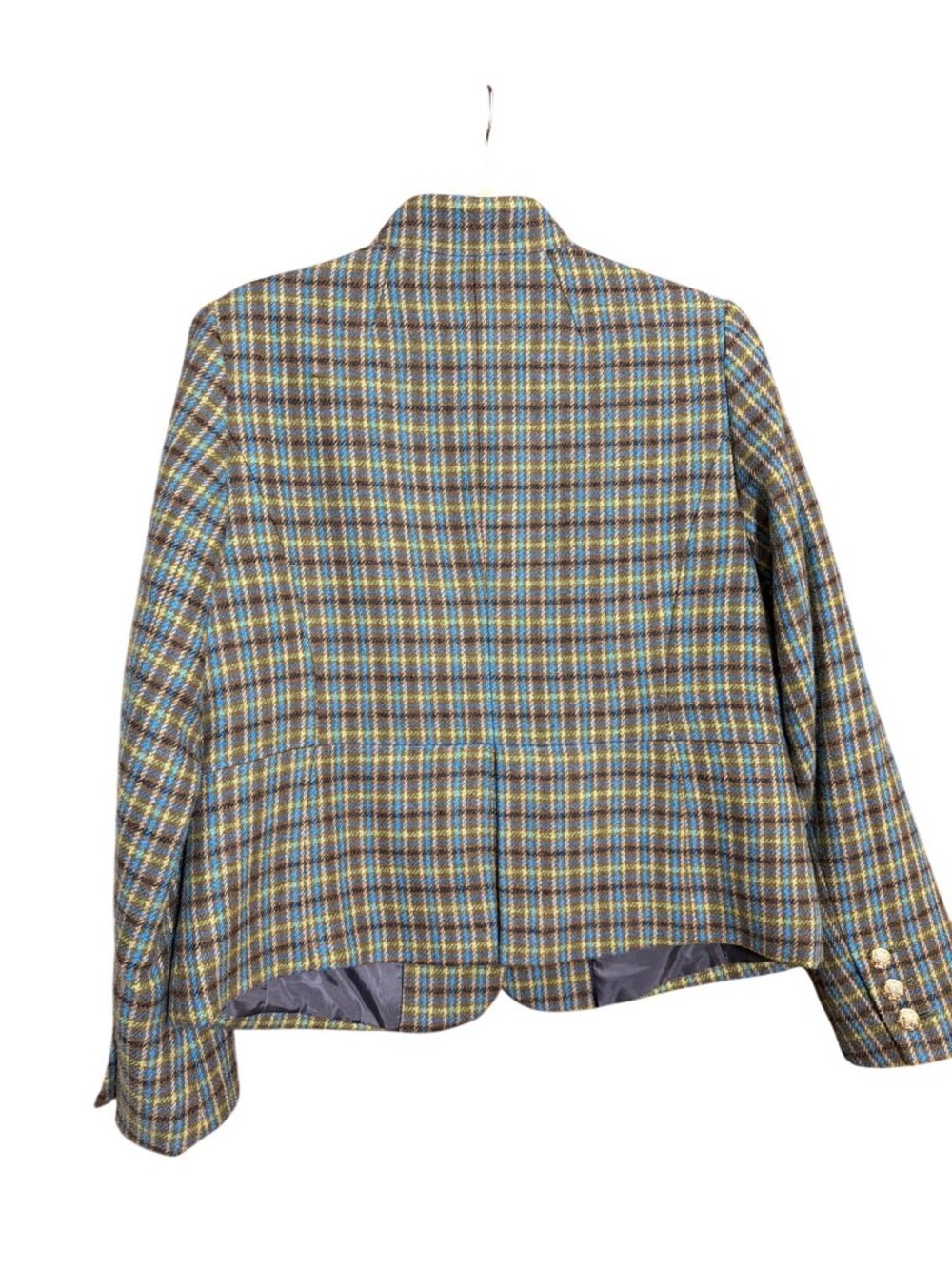 Talbots Shetland Officer Jacket Green Apple Plaid Gold Buttons Wool Blend Sz 10 - Picture 4 of 5